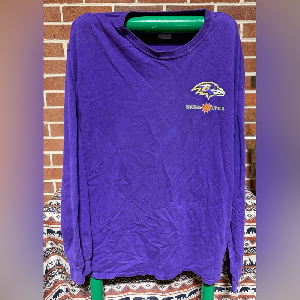 Gildan Purple Long Sleeve Shirt Size 2XL Maryland Lottery Ravens Logo FLAW